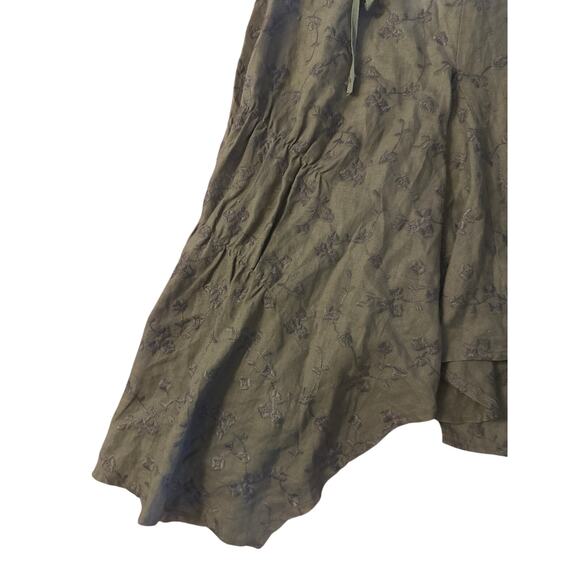 Women 40 La Fee Maraboutee 100% Linen Embroidered Floral Green Skirt Lagenlook - Picture 3 of 6